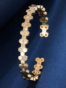 1件女士手链，高端闪亮合成锆石经典款式个性化百搭开口手镯，适合作为礼物和日常佩戴 - [更好品質]手鐲 - 查看 2