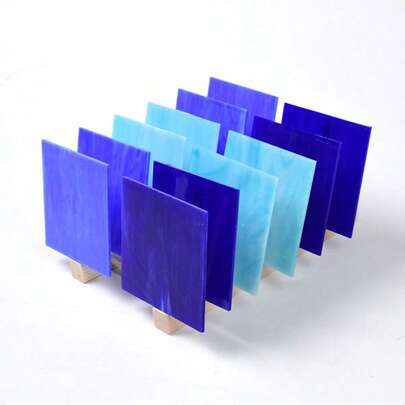 Set de 12 piezas de hojas de vidrio transparente texturado de 10x10cm/4x4in con patrón ondulado, multicolor, para clase de arte, manualidades DIY, obras de arte, mosaicos, pantallas de lámparas de vidrio de colores, decoración de pared, rompecabezas, joyería, suministros de artesanía en rojo, amarillo, azul, verde, morado, blanco, naranja