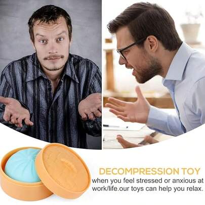 1个彩色馒头造型减压球，揉捏面团球缓解压力，弹性桌面玩具，带蒸笼，柔软馒头造型，缓解焦虑，成人挤压玩具，柔软玩具，新颖的蒸笼饺子造型，感官减压玩具，迷你抗压玩具，适合多动症/注意力缺陷障碍患者。这款彩色馒头造型减压球采用柔软弹性材料制成。这款减压玩具适合需要缓解压力、焦虑或患有多动症/注意力缺陷障碍的人士。彩色馒头造型减压球有多种颜色可供选择。