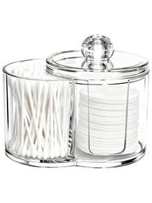 Q-Tip Holder For Bathroom – Premium Vanity Organizer Canister With Dustproof Lid For Swabs, Balls And Pads, Countertop Storage Container - Multicolor - View 1