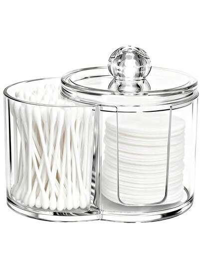 Q-Tip Holder For Bathroom – Premium Vanity Organizer Canister With Dustproof Lid For Swabs, Balls And Pads, Countertop Storage Container