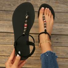 Summer Essential. Beaded Clip-On Sandals. Handmade Beading. Vacation Eye-Catching Accessory. - Black - View 14