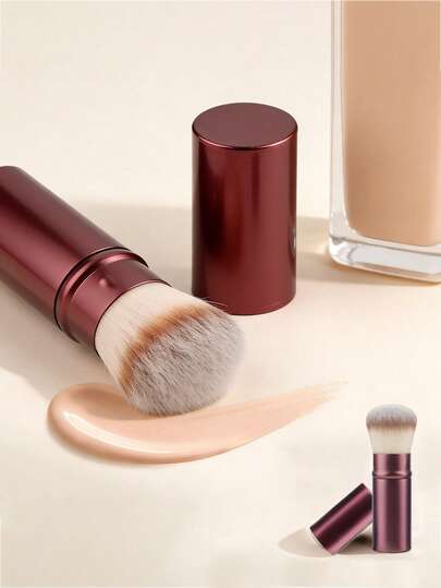 3pcs Professional Extendable Makeup Brushes Set - Foundation Brush, Blush Brush, Soft Fluffy Bristles, Aluminum Alloy Handle, Seamless Coverage, Suitable For All Skin Types, Convenient Travel Makeup Brushes