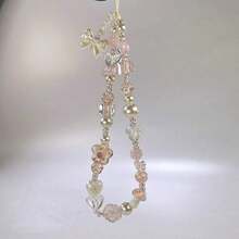 Y2K Style Glass Flower Bead Phone Charm - Suitable For Women And Girls Acrylic Knot Lanyard Keychain, Perfect For AirPods Cases, Camera And Bag Accessories, Phone Straps, Pendants, Camera Accessories, SANSANGO - 粉紅色釉面蝴蝶結花朵手機鏈 - 查看 1