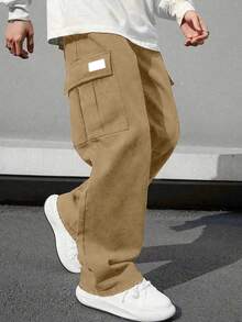 1pc Tween Boys' Solid Color Casual Versatile Straight Leg Cargo Pants, Suitable For Commuting, School, Daily Casual, Travel, Sports, Spring/Summer/Autumn/Winter - Khaki - View 6