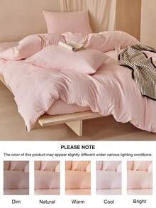 2/3pcs Pink Jacquard Vertical Striped Duvet Cover Set, Minimalist Farmhouse Style Polyester Bedding Set, Soft & Breathable, Machine Washable, Suitable For Bedroom, Guest Room, Dorm, Queen, King (1 Duvet Cover + 1/2 Pillowcase, No Filler) - Pink - View 6