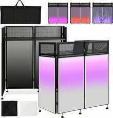 GCCSJ DJ Table,Portable DJ Booth Table Station 44"X42.2"X20.6", Foldable Metal Frame DJ Facade With Black & White Scrims, Detachable 40"X20" DJ Table, Adjustable Height, Carry Bag For Show, Party, Wedding, Events& Mobile DJ Gigs - Black - View 6