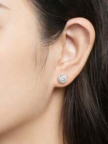 XUJIA 1 Đôi bông tai bạc 925 đính đá Moissanite, kích thước 6.5mm - 1 carat*2 viên đá Moissanite cắt tròn, trang sức bạc vĩnh cửu không gây dị ứng, thích hợp để đeo hàng ngày, làm quà tặng trong đám cưới và các dịp đặc biệt. - Đinh tán - Xem 3