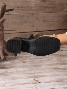 hanxiangyuzu Botas Chelsea para mujer, tacón grueso, punta cuadrada estilo retro francés, nuevas botas de tobillo con tacón alto para otoño/invierno 2026 - Negro - Ver 6