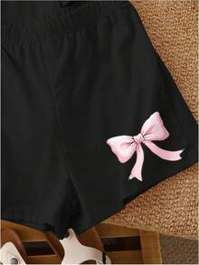 Girls 2 Piece Summer Outfit Cherry Bow Graphic Tee & Shorts Set Cute Casual Outfits - 彩色 - 查看 5