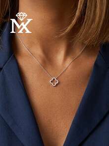 SYMFNY 1件S925纯银镶嵌立方氧化锆镂空四叶草/花朵项链，时尚颈链，生日、情人节、日常、派对、周年纪念日珠宝礼物 - 項鍊 - 查看 1