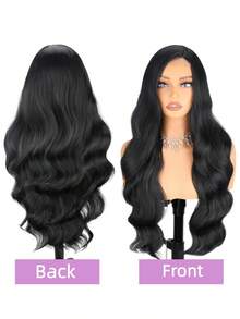 28 Inch Synthetic Side Part Wavy Long Black Wig, Suitable For Daily, Party, Halloween, Masquerade Ball, Natural Looking And Heat Resistant - Black - View 4