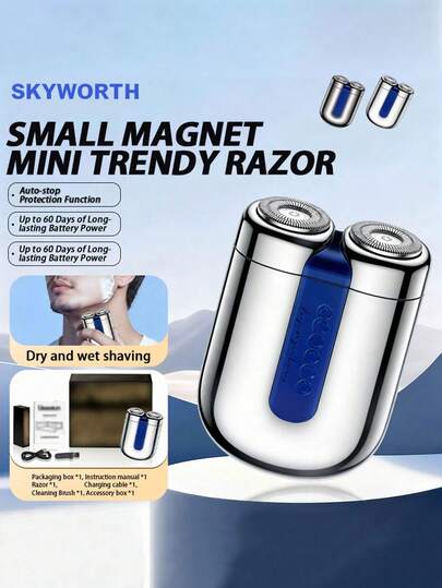  SKYWORTH/COOCAA, Electric Shaver, 400mAh Large Capacity Battery, IPX7 Waterproof Rating, Suitable For Both Wet And Dry Use, Fully Washable, 2 Blades Made Of Stainless Steel, Instant Start With One Touch, Available In Silver And Gray, Suitable For Use In The Shower, Reduces Skin Irritation, Suitable For Travel, Camping