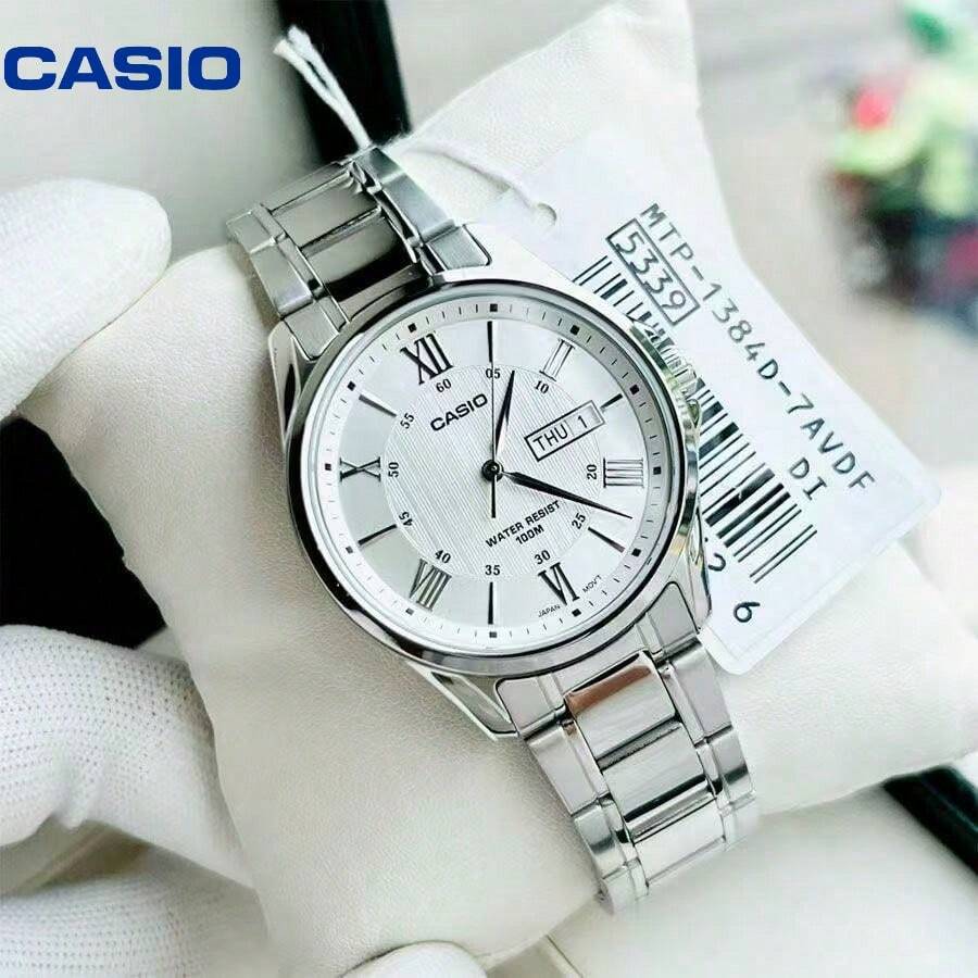 Casio 卡西欧 MTP-1384D 商务石英男士腕表,41毫米全不锈钢表带,100米防水,日期和星期显示。 - 均碼 - 查看 1