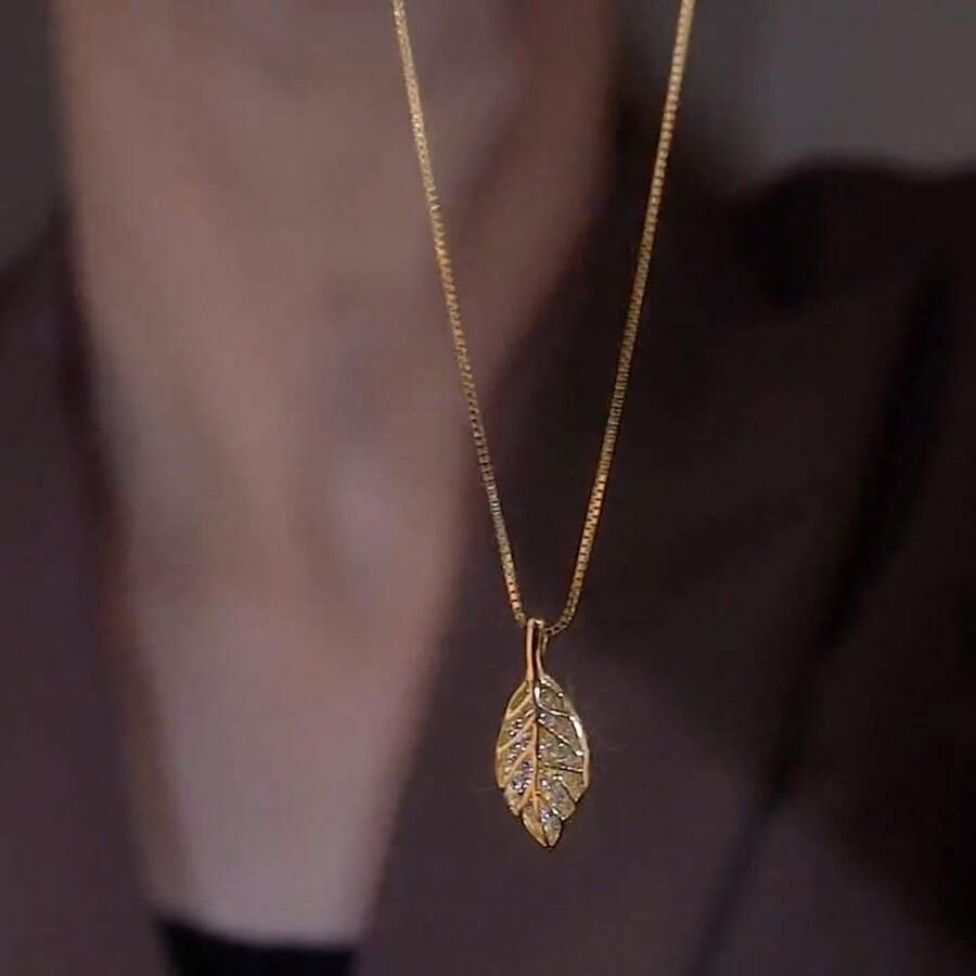 1件不锈钢链条树叶吊坠项链，时尚奢华优雅设计，百搭春夏珠宝礼品 - 樹葉 - 查看 1