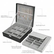 Jewelry Box, Jewelry Boxes For Women & Men With PU Leather, 2 Layer Large Jewelry Organizer Storage Case With Lock, For Necklace Bracelets Earrings Rings, Jewelry Organizer Box Ideal Gift, Black - 黑色,灰色 - 查看 3
