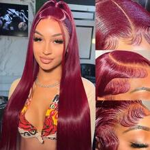 180% Density 8-36Inch 13x4 Lace Front Wigs Human Blended Hair Straight Wigs For Women 12A Pre Plucked HD Lace Frontal Wig With Baby Hair 99J Burgundy - S99J/BUG - View 5