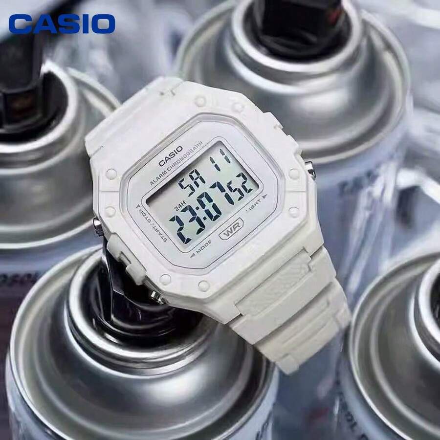 Casio 卡西欧 W-218HC 乳白色方形数字手表 50米防水 LED灯 多功能学生运动腕表 - 均碼 - 查看 1