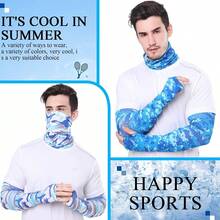 2Pcs/Set UV Sun Protection Arm Sleeves With Face Covering Bandana Neck Gaiter Scarf Ice Silk Cooling Sleeves To Cover Arm Tattoo For Men Summer Outdoor Activities Supplies,Beach,Holiday - Multicolor - View 3