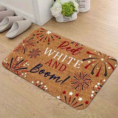 1/2/3pcs, 4th Of July Patriotic Flannel Doormat, Red White And Boom! Fireworks Stars Design, Festive National Holiday Welcome Mat, Indoor Outdoor Decorative Floor Mat With Textured Surface---Flannel Material, Comfortable And Easy To Clean, Suitable For Hallway Bathrooms, Bedrooms, Kitchens, Laundry Rooms, Daily Decoration, Easter, Mother's Day, Father's Day, Etc. There Are Three Sizes To Choose From