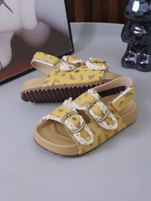新款夏季凉鞋，时尚沙滩拖鞋，厚底舒适柔软露趾女童鞋 - 黃色 - 查看 6