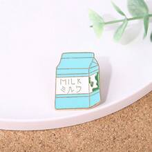 2pcs/Set Cute Cartoon Milk Coffee Enamel Metal Brooch Pin, Suitable For Backpack & Clothing Decor, European & American Fashion, Small Gift - Multicolor - View 1