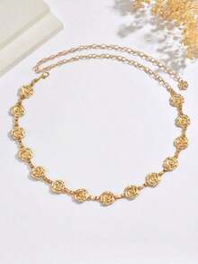 1pc Vintage Fashion Personalized Metal 3D Five-Petal Flower Splice Waist Chain, Bohemian High-End Versatile Dress Chain Waistband, Suitable Women In Any Occasion - 黃金4 - 查看 6