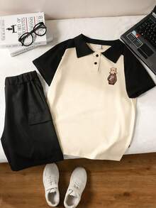 Bộ 2 món áo POLO ngắn tay & quần short thời trang cho bé trai, họa tiết hoạt hình bé trai, thiết kế cổ đứng, phong cách lịch lãm & thời thượng, phù hợp mặc mùa hè - Nhiều màu - Xem 5