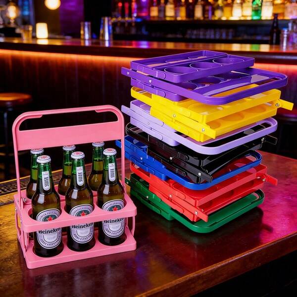 1 pieza Portavasos reutilizable de 6 tazas con asa, soporte de bebidas plegable esencial para repartidores, estante portátil para bebidas en el automóvil