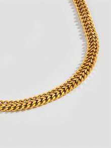 1 pièce Collier chaîne épaisse en acier inoxydable creux pour femmes, style ras-de-cou court, convient pour un port quotidien, article cadeau de niche - Or jaune - Voir 5