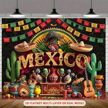 1 Peça Bottom Vívido de Festa Mexicana - Com Design de Guitarra Colorida, Cacto e Chapéu Mexicano, é muito adequado para festa, escola, bar, jardim e decoração de estúdio de fotografia, fácil de instalar, sem fonte de alimentação, Bottom de Festa | Decoração de Feriado | Tecido, Decoração Mexicana em Vários Estilos e Tamanhos. - 17 - Visão 6