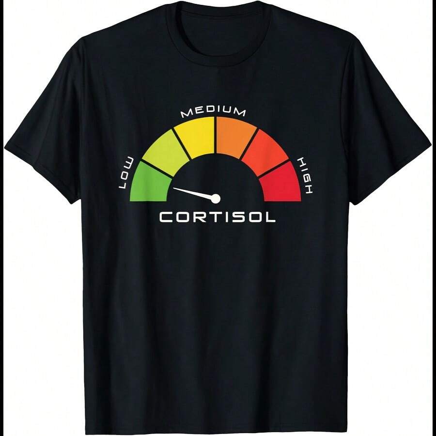 Low Cortisol Levels Funny Stress Level Meter Health Gifts T-Shirt - Black - View 1
