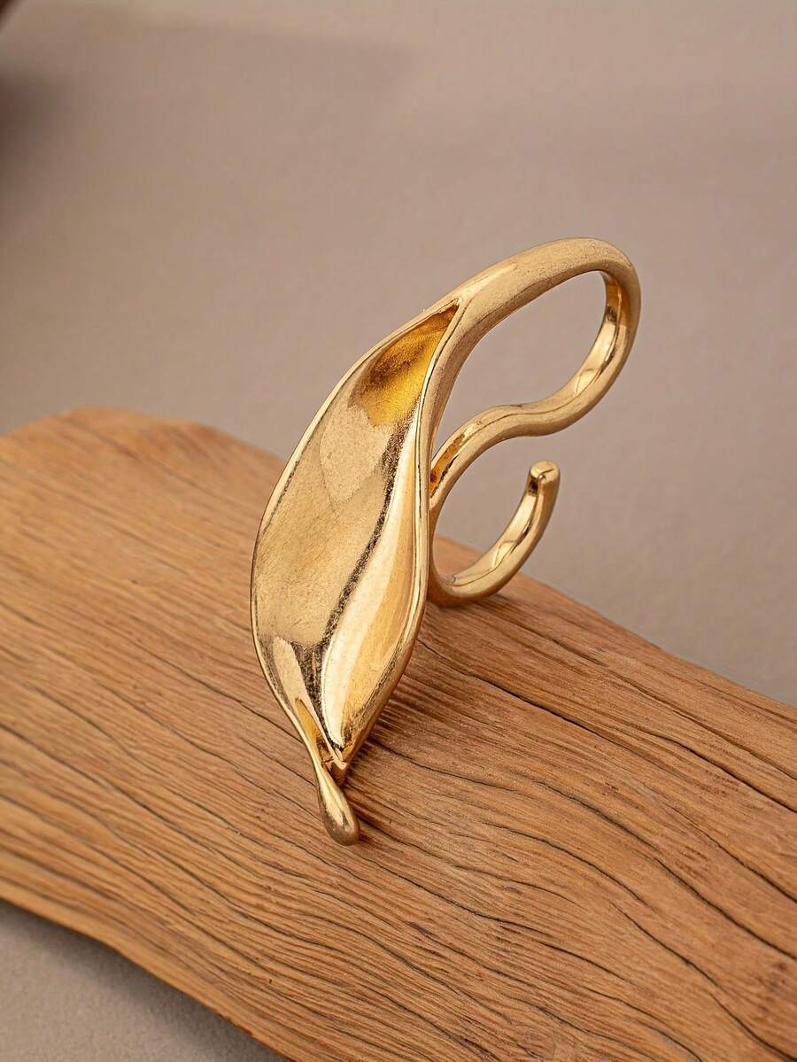 1pc Creative Personalized Fashion Metal Leaf Dual Finger Ring, Suitable For Women's Daily Wear And Vacation - Two-finger Leaf-shaped Ring - View 1