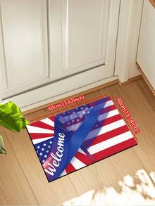 1pc 3D Radiant Sunburst American Flag Style Welcome Doormat, Independence Day Themed Rug, Square Doormat, Absorbent Non-Slip Bathroom Mat/Entrance Shoe Scraper Mat, Indoor Doormat, Rug, Bohemian Rug, Gray Rug, Decorative Carpet - Red, Blue and White Pact - View 13