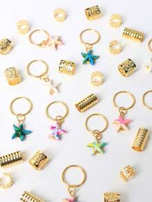 35个波西米亚风编织发圈，时尚个性海洋系列金属发饰 - 金色 - 查看 3