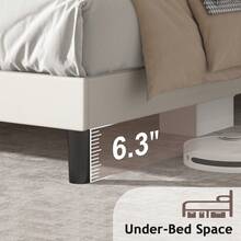 LED Bed Frame With Storage Shelf Headboard, Velvet Upholstered Bed Frame With Charging Station, Modern Bed Frame With Diamond Tufted Headboard, No Box Spring Needed, White/ Black, Full/ Queen/ King  (USB LED Strip) - 白色 - 查看 6