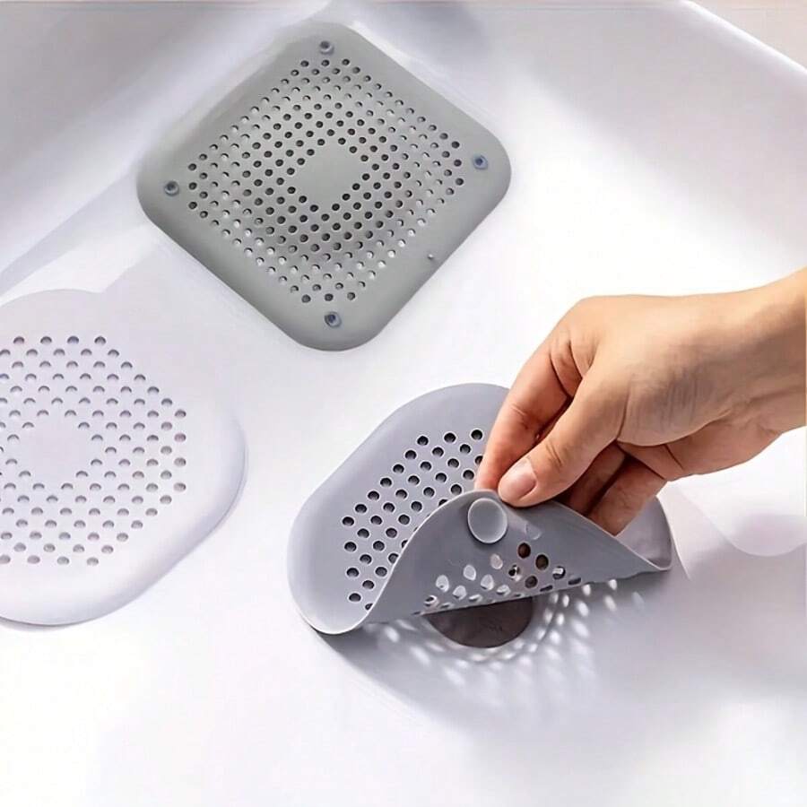 3pcs Silicone Drain Filter Set, Plastic Sink And Bathtub Drain Filter, Kitchen Sink Strainer, Sink Drain Stopper, Hair Catcher Suction Cup Drain Cover - A - View 1