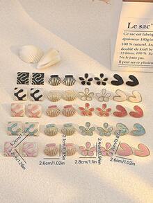 6 Pairs Assorted Vintage Earring Set, Including Floral, Retro Gold, Geometric, Heart-Shaped, Shell Designs, Made Of High-Quality Stainless Steel, Hypoallergenic, Vintage Soft & Fresh Beach Style - Multicolor - View 3