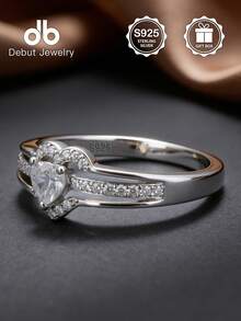 925纯银双层心形几何圆环戒指，适合女性作为结婚订婚新娘首饰，情人节礼盒包装 - 簡約愛心 - 查看 6