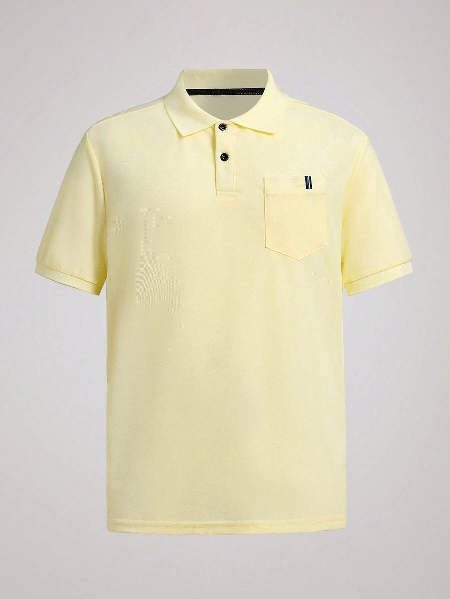 Officeau 男士纯色口袋短袖休闲/通勤 Polo 衫 - 黃色 - 查看 1