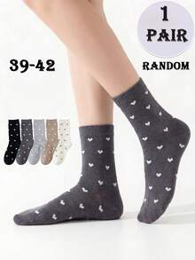 1/5 Pair (Random Delivery) Women Cute Heart Pattern Mid-Calf Socks, Gentle And Versatile For Spring/Autumn Daily Wear - Multicolor - View 8