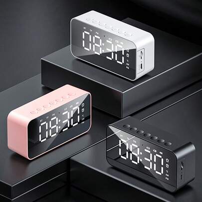 桌面迷你LED镜面数字闹钟，蓝牙无线音箱，立体声手机音箱