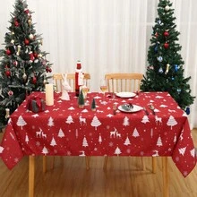 Rectangular Waterproof Christmas Tablecloth - Deer And Tree Design - Durable Polyester - Perfect For Parties, Home And Outdoors - Festive Table Decoration - 60x120/60x102 Inches - White 54*79" - View 5