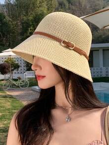 1顶夏季度假宽檐针织镂空遮阳帽，多功能渔夫帽，适合日常使用 - 多色 - 查看 6
