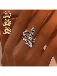 S925 Sterling Silver Unique Snake-Shaped Nickel-Free Hypoallergenic Women's Ring, Lucky Ring, Faith Ring, Artistic Retro Style, Suitable For Daily Wear, Parties, Holidays, Valentine's Day, Halloween, Easter, Comes With Gift Box - Red - View 6