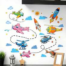 Home Wall Decor Self-Adhesive Sticker Aircraft Pattern Wall Art For Bedroom And Living Room Beautifying Wall Decals - Multicolor - View 5