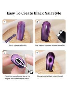 3psc Cat Eye Nail Magnet Set, Strong Double-Ended Cylinder Magnet + Fan-Shaped Magnetic Plate, 3D Cat Eye Gel Polish Nail Art Tool - Multicolor - View 6