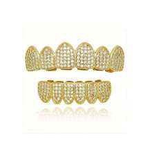 1 套经典 6 上 6 下牙齿铜微镶嵌锆金属嘻哈牙套，闪亮派对节日舞台道具，男女通用 - 彩色 - 查看 5