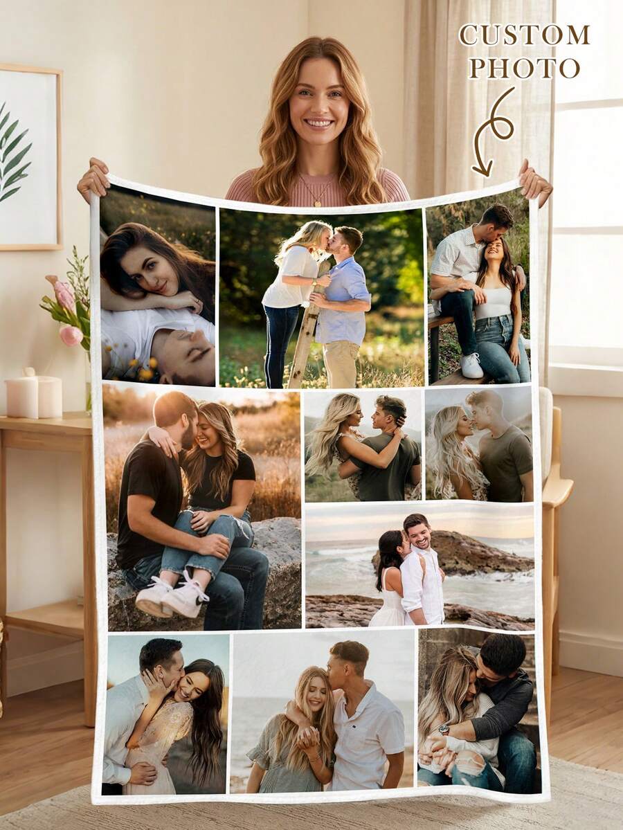 1pc Custom Photo, Customized Flannel With Photos And Text, Bedding, Personalized Throws, Best Friend, Cozy, Family Gift, Wedding Gift, Christmas Gift, Birthday Gift, Gift For Her, Gift For Pet, Mother's Day Gift, Anniversary Gift, Thoughtful Gift, Memory Blanket - Style 4 - View 1