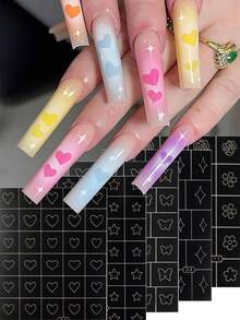 FULL BEAUTY Bộ 5 miếng dán móng tay hình trái tim, ngôi sao, hoa hồng, bướm, hoa anh đào, ngôi sao năm cánh, cánh chim, dụng cụ vẽ móng airbrush, phụ kiện làm móng DIY. - Nhiều màu - Xem 11